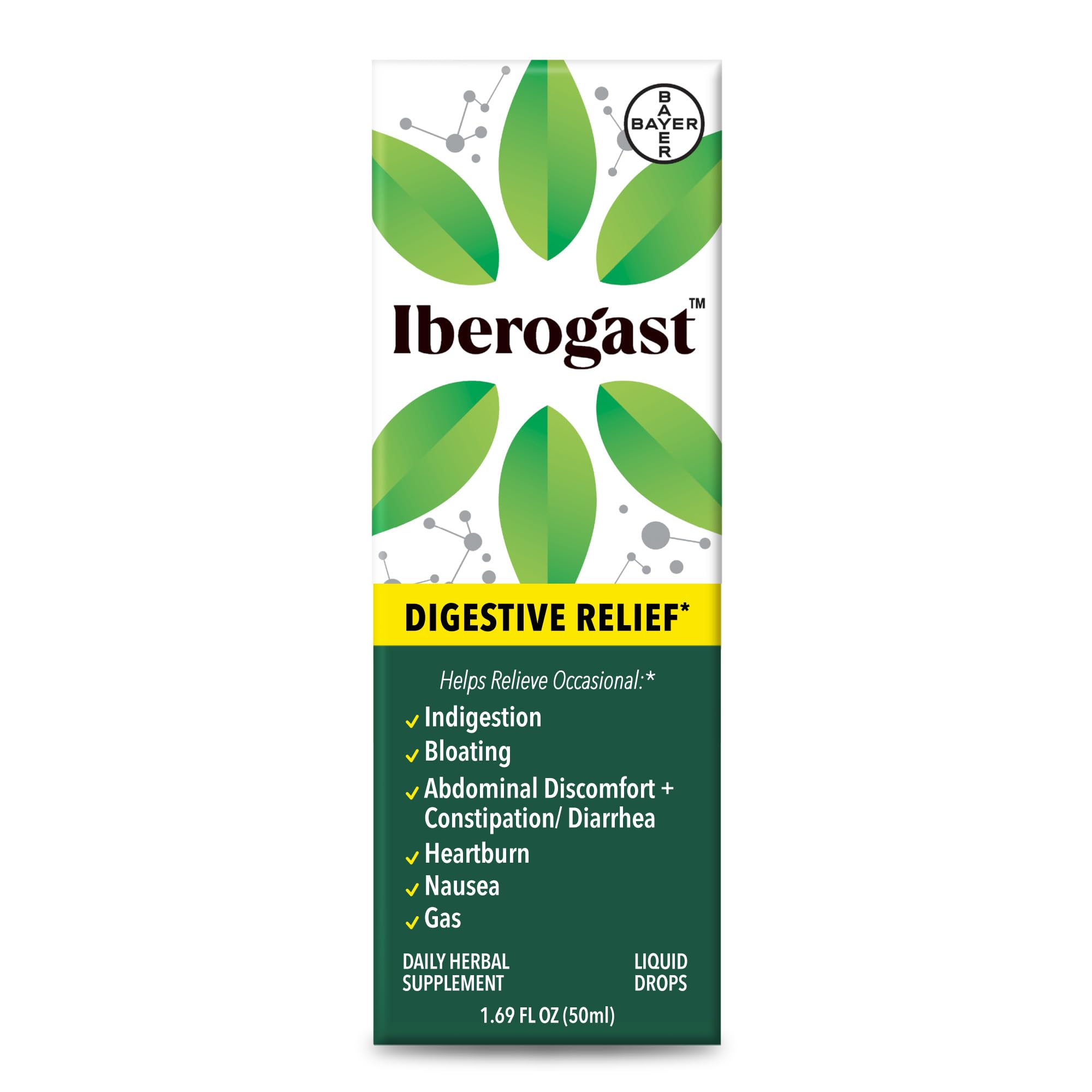 Iberogast Liquid Drops, Herbal Relief of Stomach Upsets: Περιστασιακή δυσπεψία, Bloating, Gas, Nausea, Upset Stomach; Gluten Free; 6-Herb Blend with Iberis Amara, Peppermint, Licorice; 50mL