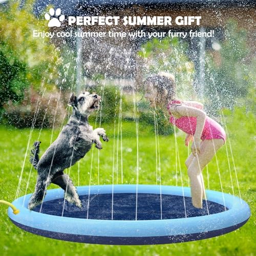 CHAWONER Hundepool Splash Pad, 100 cm, Anti-Rutsch-Hunde-Sprinkle Splash Pool, Faltbares aufblasbares Welpenspritz-Sprinkler-Pad, Outdoor-Hunde-Sprinkler-Spielmatte für Sommer, Garten, Strand