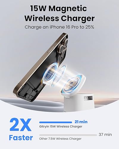 Miniatura 2 de Gitryin Estación de carga inalámbrica plegable 3 en 1 para dispositivos Apple, soporte de cargador magnético para mesita de noche más rápido,
