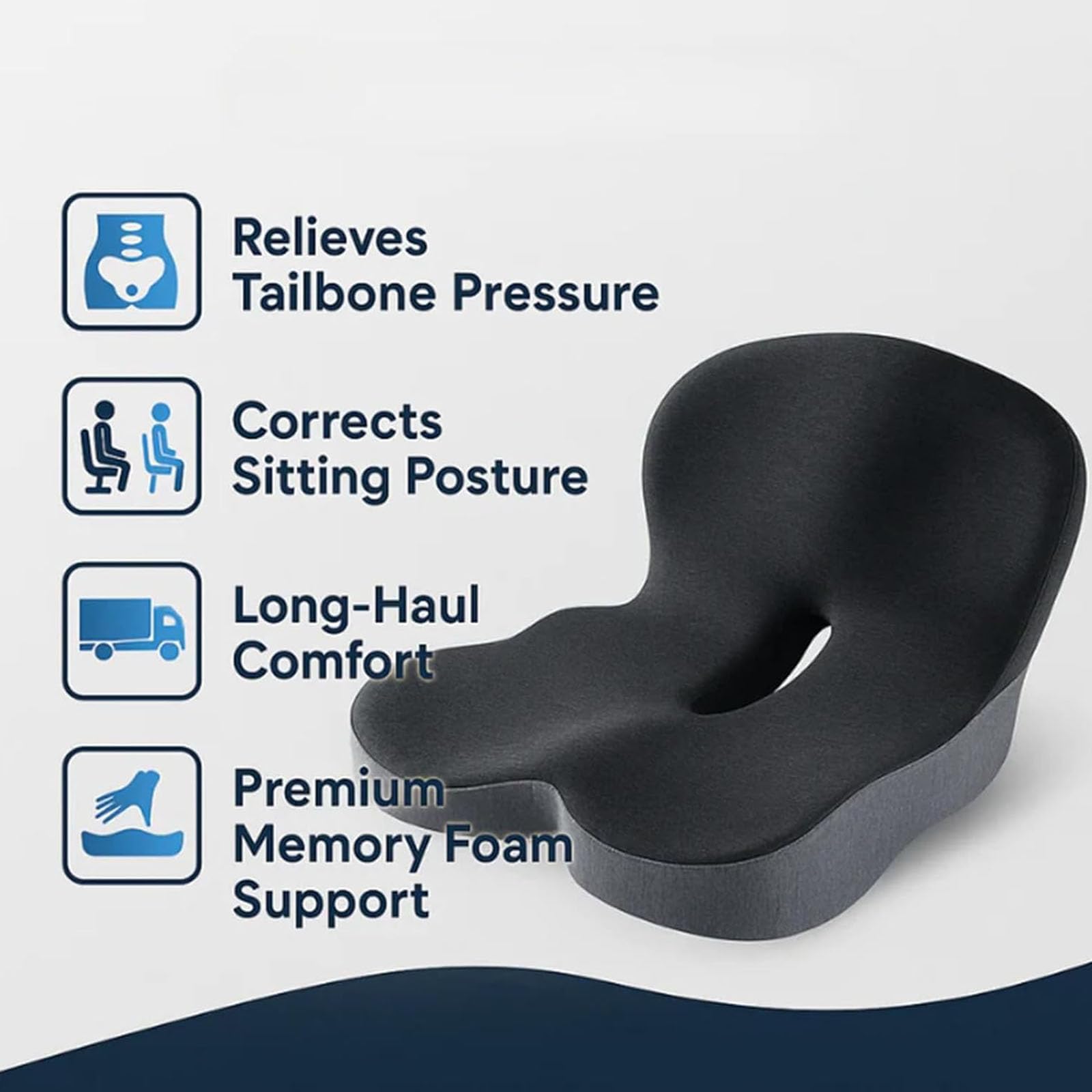 Cojín ortopédico de asiento para conductores de camiones, espuma viscoelástica con correa ajustable, soporte ergonómico para la espalda para viajes largos, ideal para mayor comodidad durante el viaje
