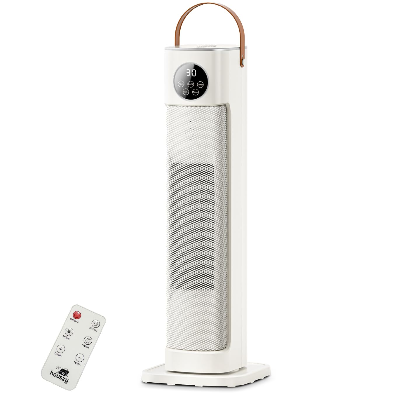 PTC Ceramic Tower Heater 2000W – Oscillating Fan Heater with Thermostat 16–35°C,12 Hour Timer (Schedule Off) Remote, Tip-Over & Overheat Protection, LED Display – BS Plug – White by Houszy