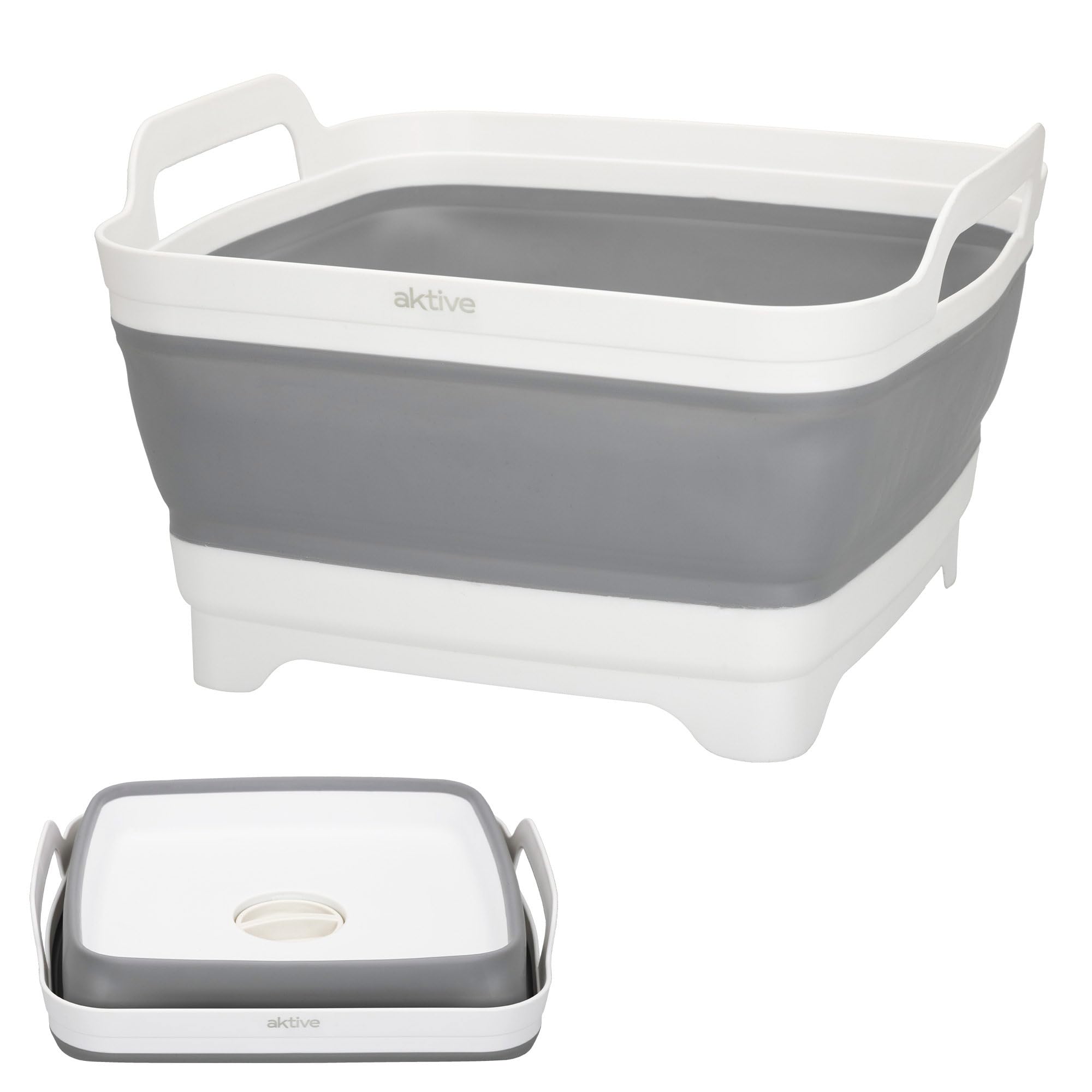 Aktive 52985 - Fregadero plegable para camping | Accesorios Camping - Barreño plegable capacidad para 8,5 litros | Medidas 30,5x30x20/7 cm | Plástico y goma TPR con tapón drenaje