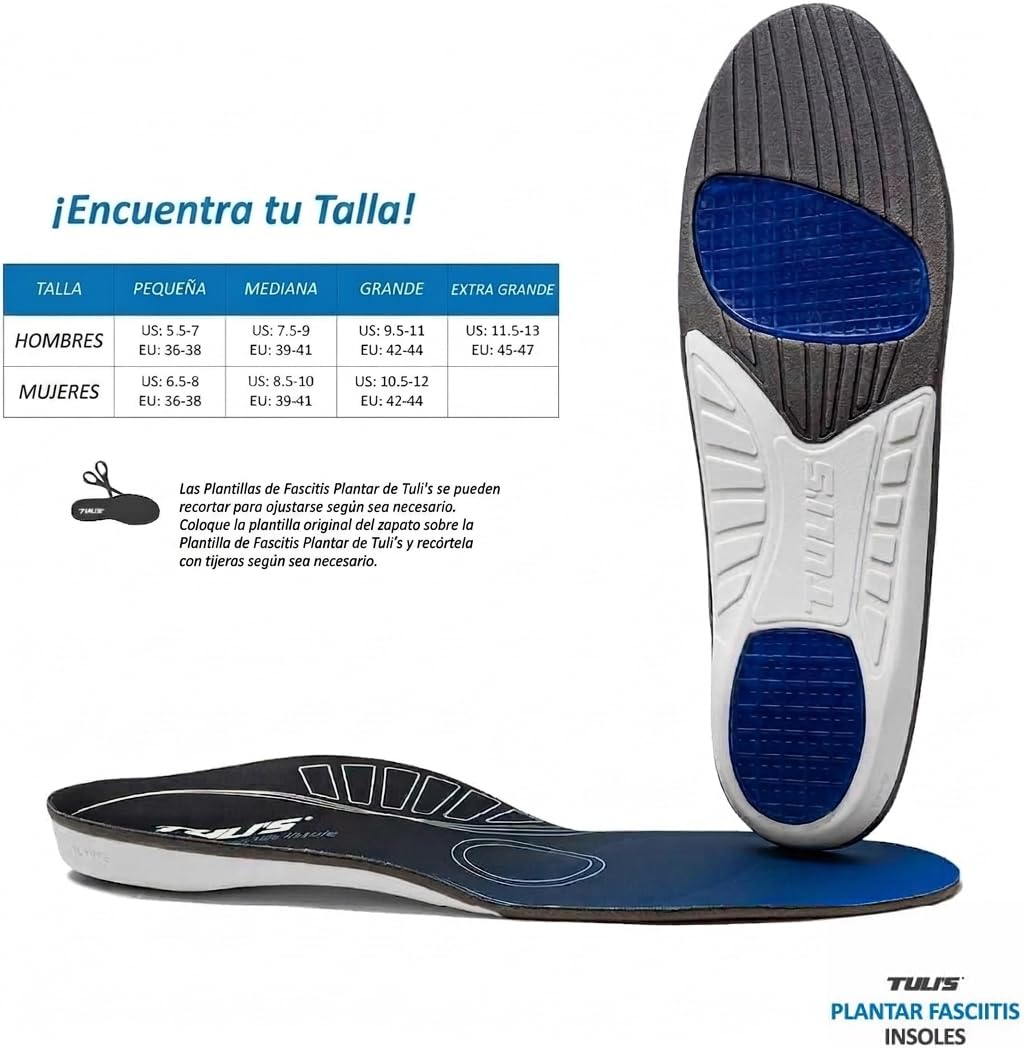 Tuli's Plantar Fasciitis Insoles Plantillas de Soporte Grande, 1 Par | Fascitis Plantar – Arcos y Alivio de Dolores de Pie, Amortiguación Antishock Premium