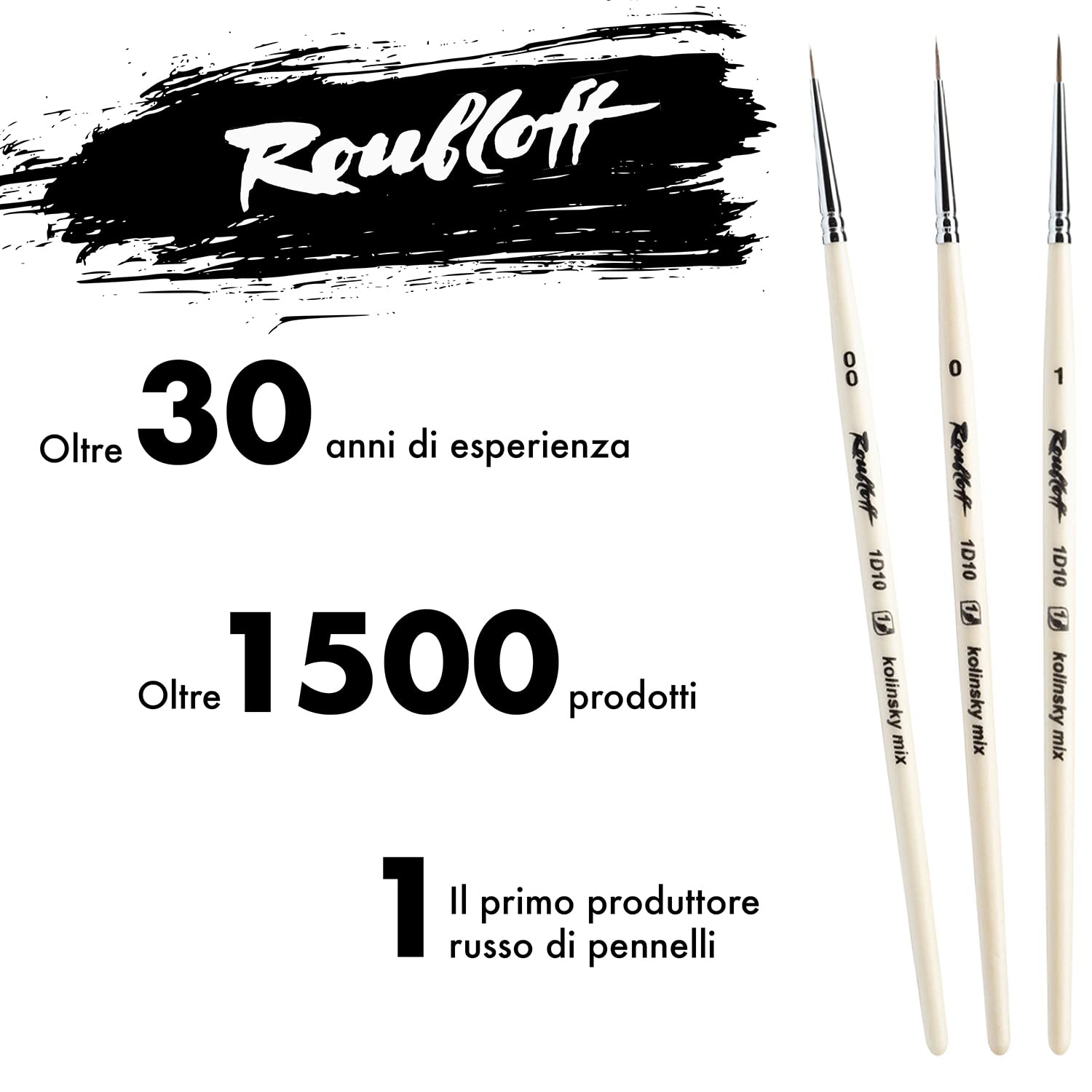 Roubloff Professionale Kolinsky Mix Set di Pennelli | 3 Rotondi nelle Misure 00, 0, 1 | per Dipingere con Acrilico, Olio, Guazzo, Acquerello e Molto Altro