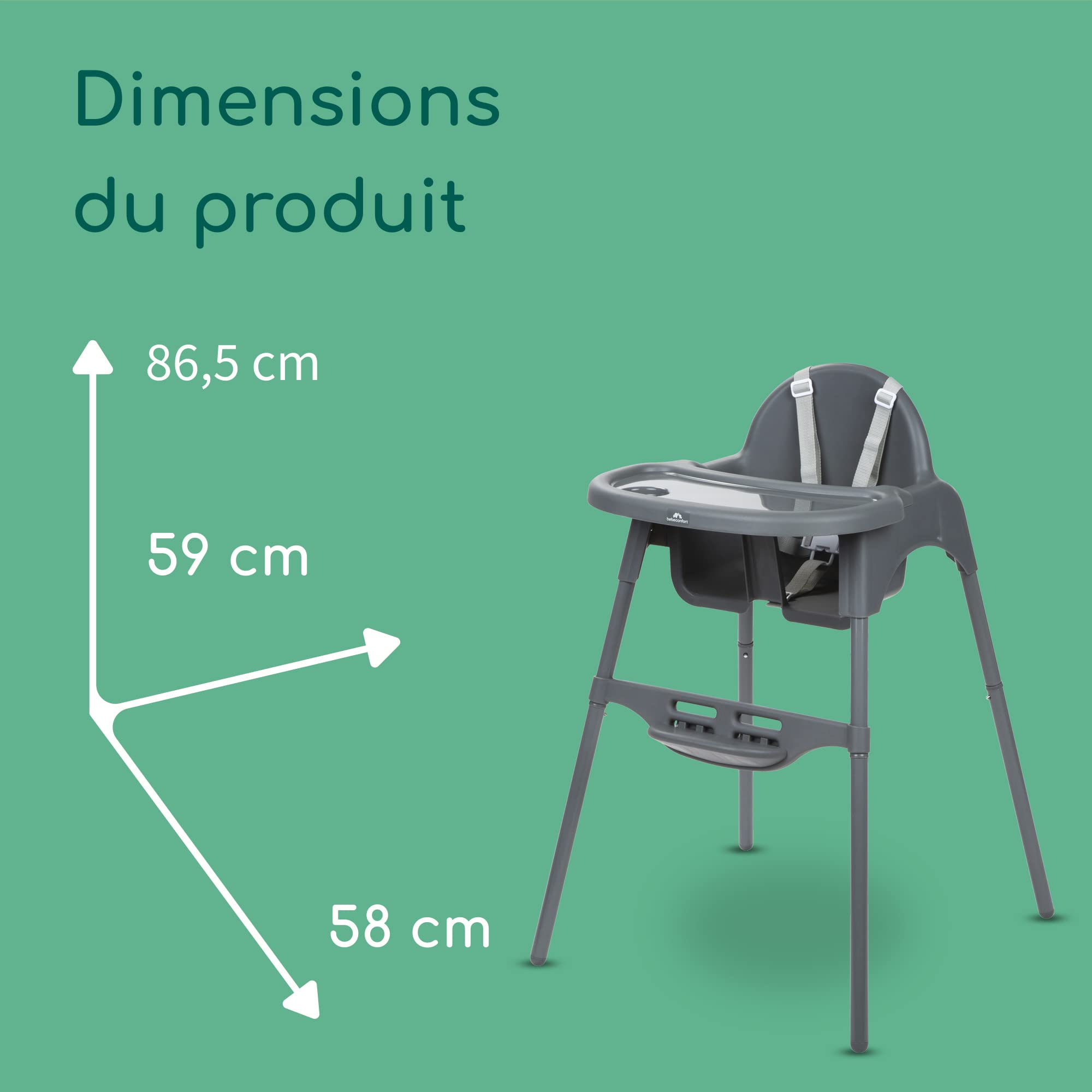 Bebeconfort Meely, Chaise Haute Bébé Évolutive 2-en-1, 6 Mois - 3 Ans (max. 15 kg), Chaise Haute Légère (3,3 kg), Chaise Bébé Portable, Nettoyage Facile, Harnais de Sécurité 5 Points, Dark Grey