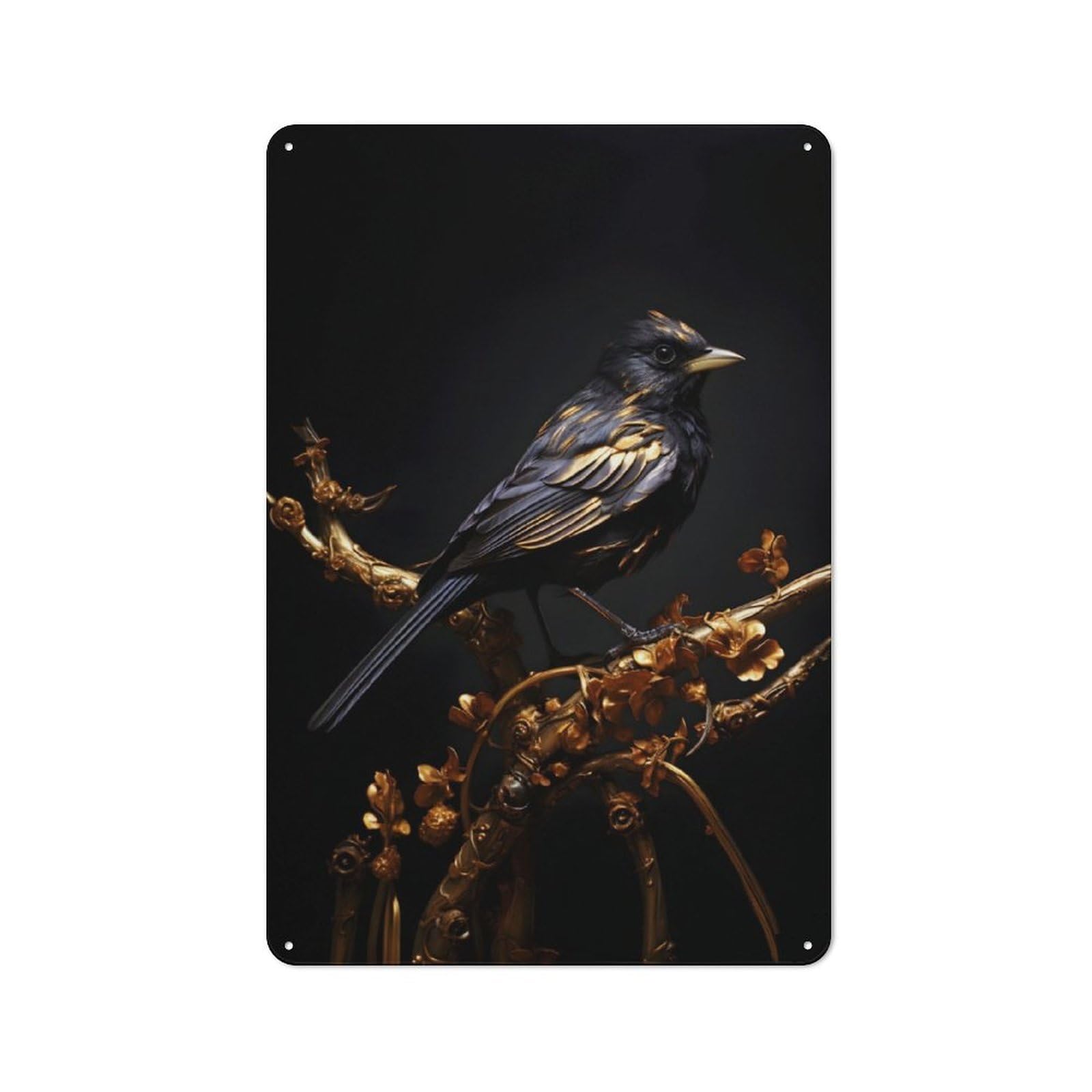 Junmoney Black And Gold Sparrow 01 Retro Metal Wall Sign 30X20cm With For Pub Or Café, A Housewarming Gift For Hospitality Wall Decor Collectors