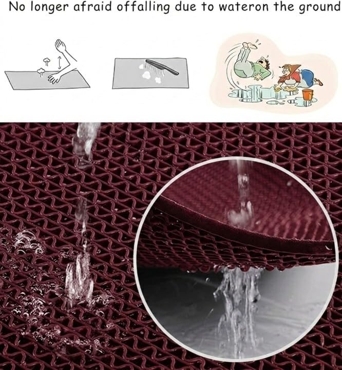 Image of TIB Anti Skid & Multipurpose PVC Rubber Mat for Floor, Swimming Pool Mat, Shower Mat, Carpet, Rainmat, Bathroom Mat, Waterproof Entrance Doormat, 2X10 Feet Wine