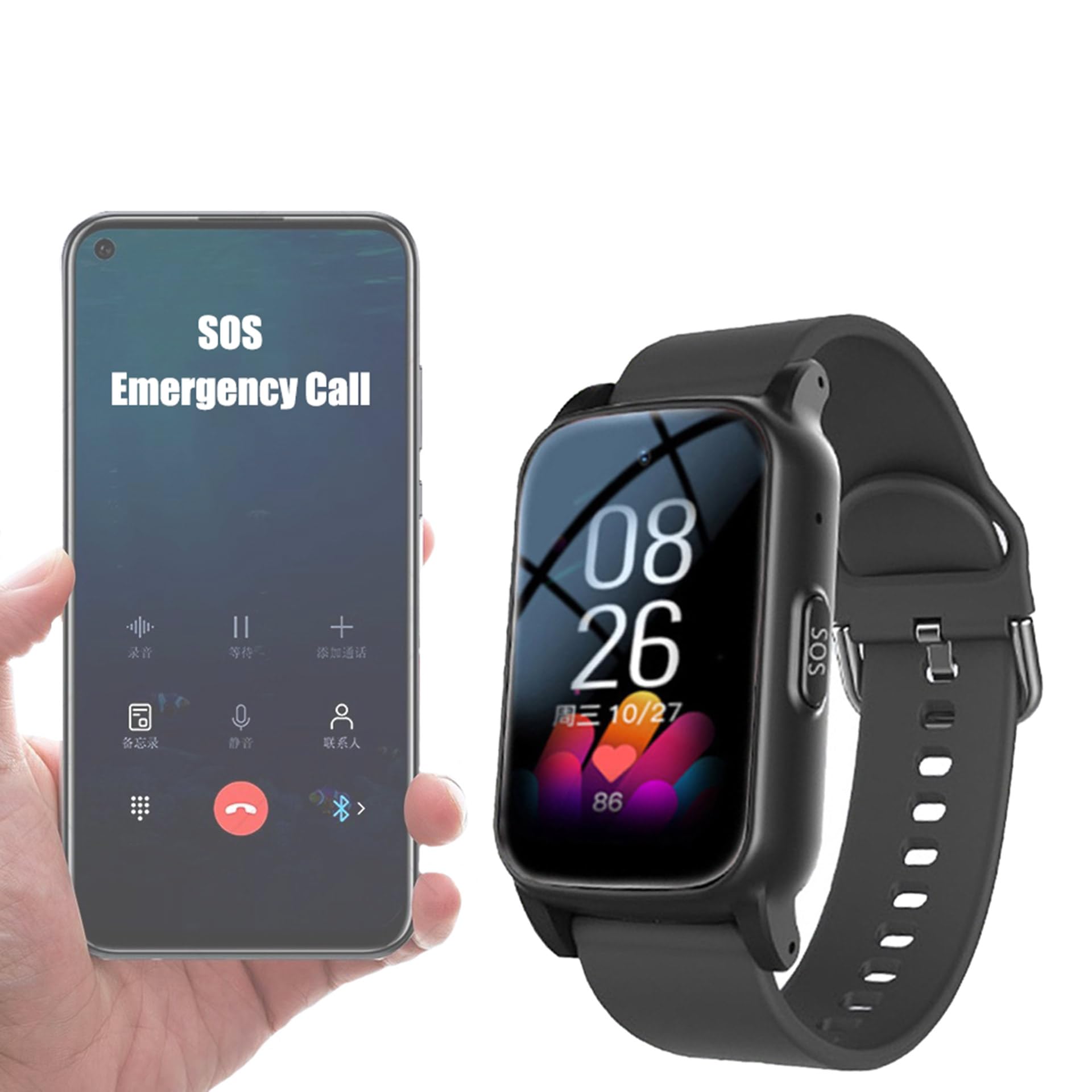 Montre Intelligente De Détection De Chute pour Personnes Âgées, Bracelet GPS pour Personnes Âgées avec SOS, Appel Vidéo HD, Appel Vocal HD Et Chargement Magnétique - Étanchéité IP67,Black