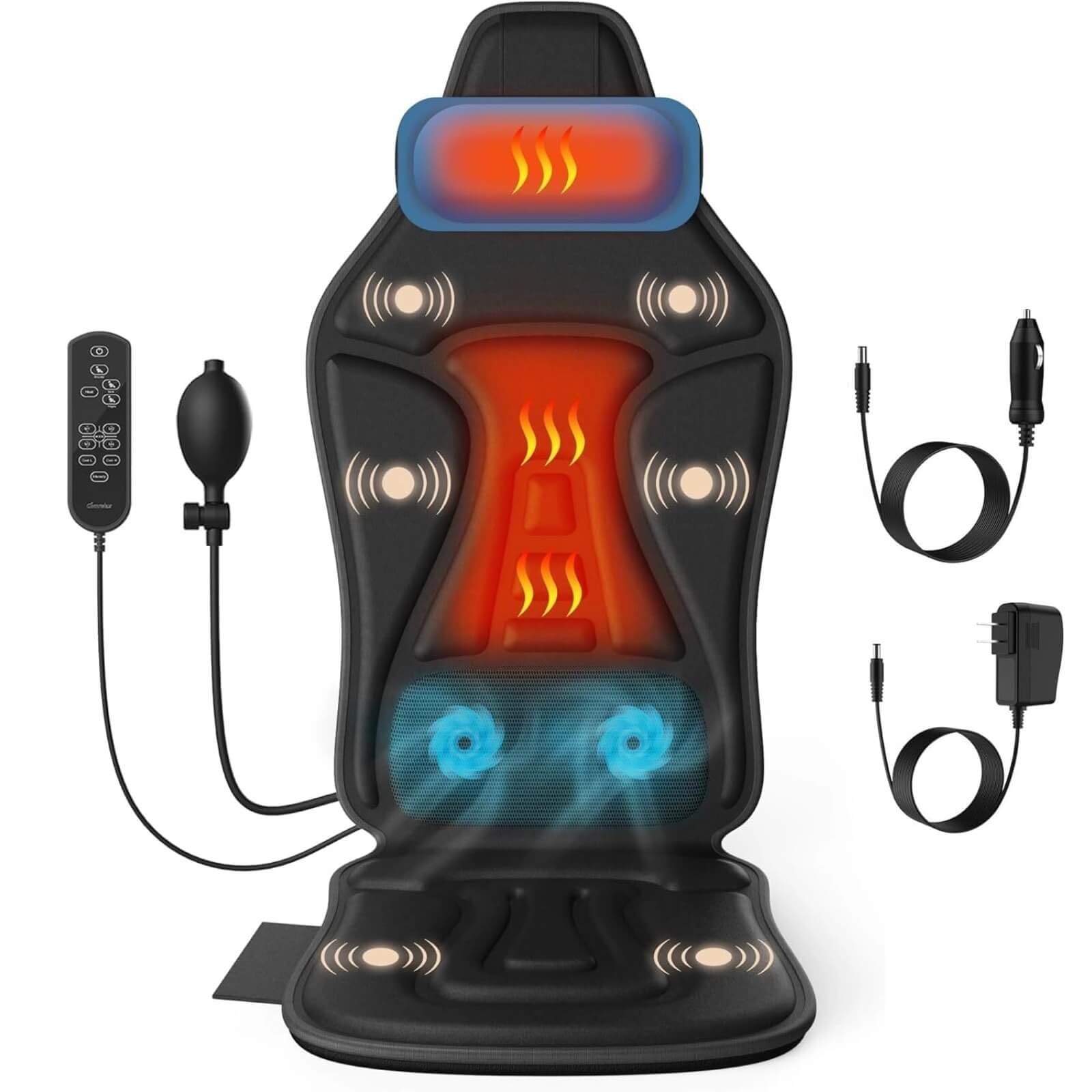 Massagesitzauflage mit Wärme und Kühlen,6 Vibrationsmotoren Massageauflage mit Vibration für Rücken und Nacken,Sitzkissen zur Entspannung,Rückenmassagegerät Hause Büro,Geschenke für Männer/Frauen/Mama