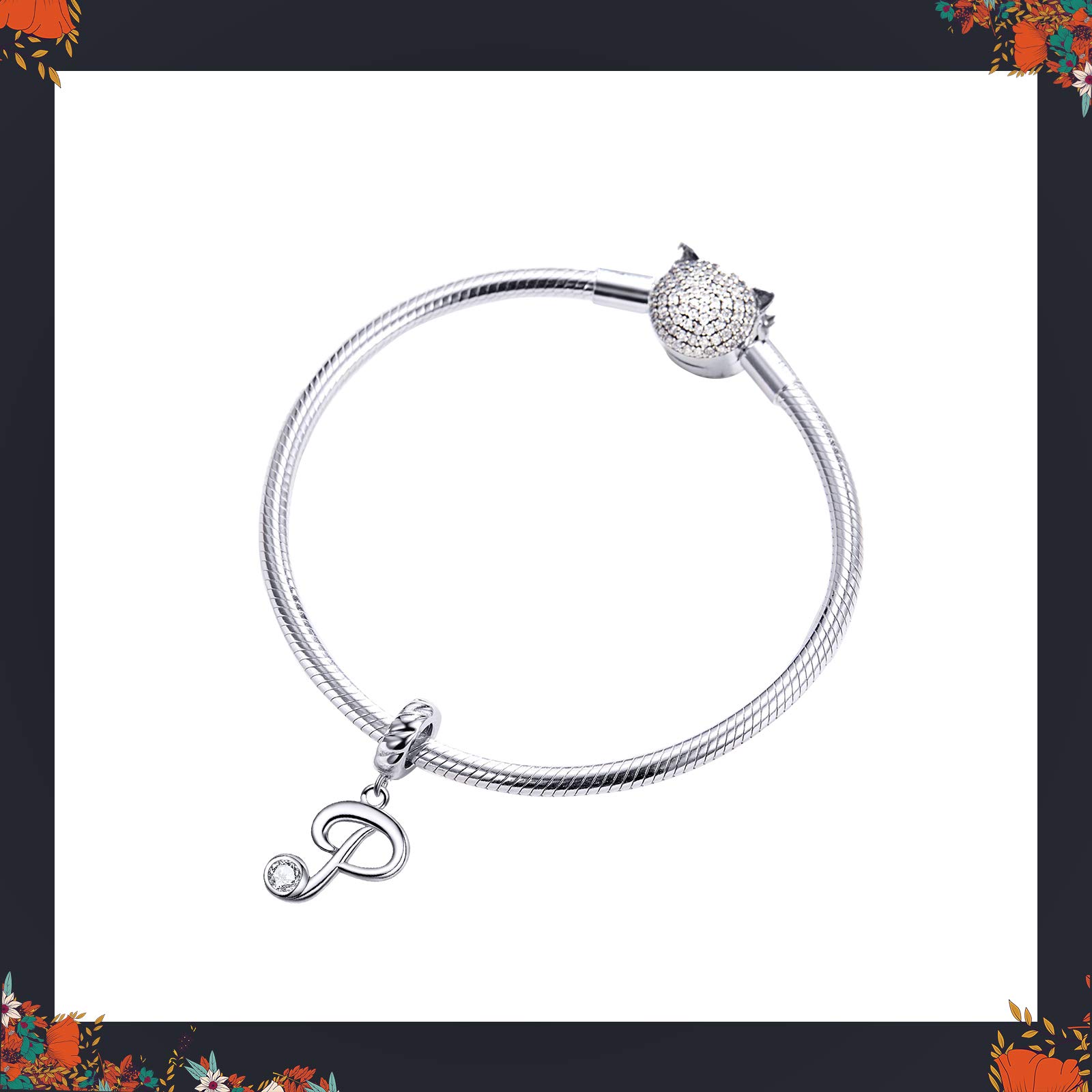 LaMenars Ciondolo con Lettera Dell'alfabeto in Argento Sterling 925 Charm Bead con A alla Z Pendente con Zirconia Cubica Compatibile con Pandora e Europei Bracciale Collane da Donna (Letter A)