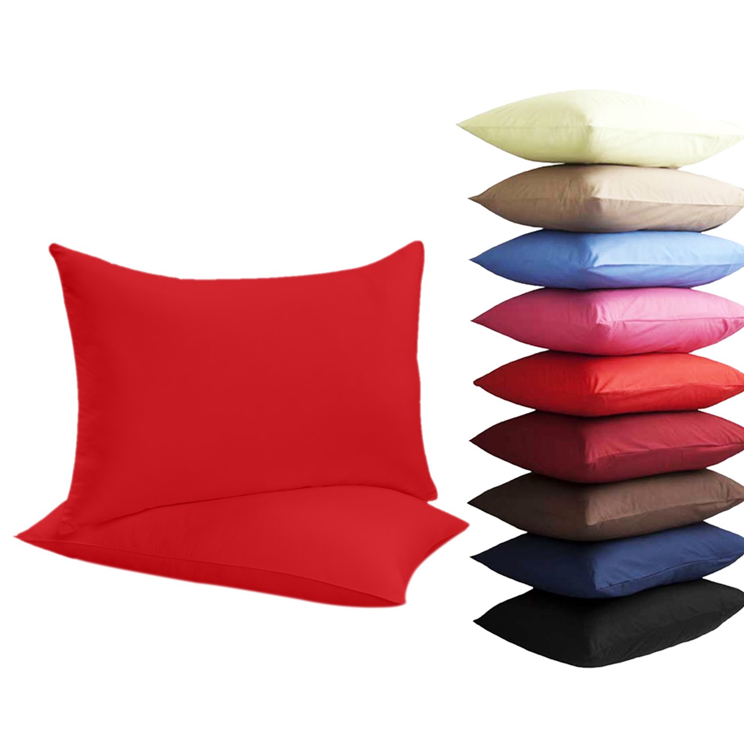 Other NEW 2 x PILLOW CASES HOUSEWIFE PLAIN COVER POLY COTTON BEDROOM PAIR PACK (Red) — image 1