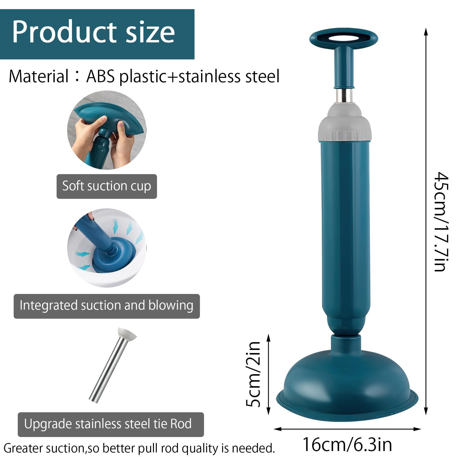 Drague de Toilette Drain Buster Toilettes Plongeur d'air éVier DéBoucheur Forte Performance D'Aspiration pour Outils de DéBlocage de Toilettes