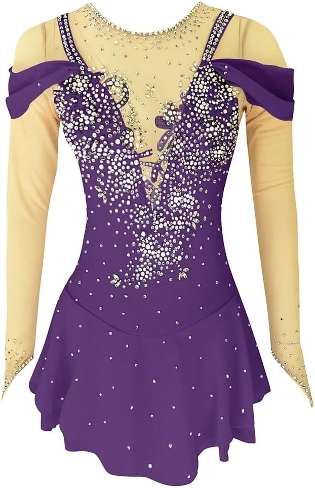 Figure Skating Dress Woman Girl Backless High Elasticity Spandex Training Competition Handmade Crystal