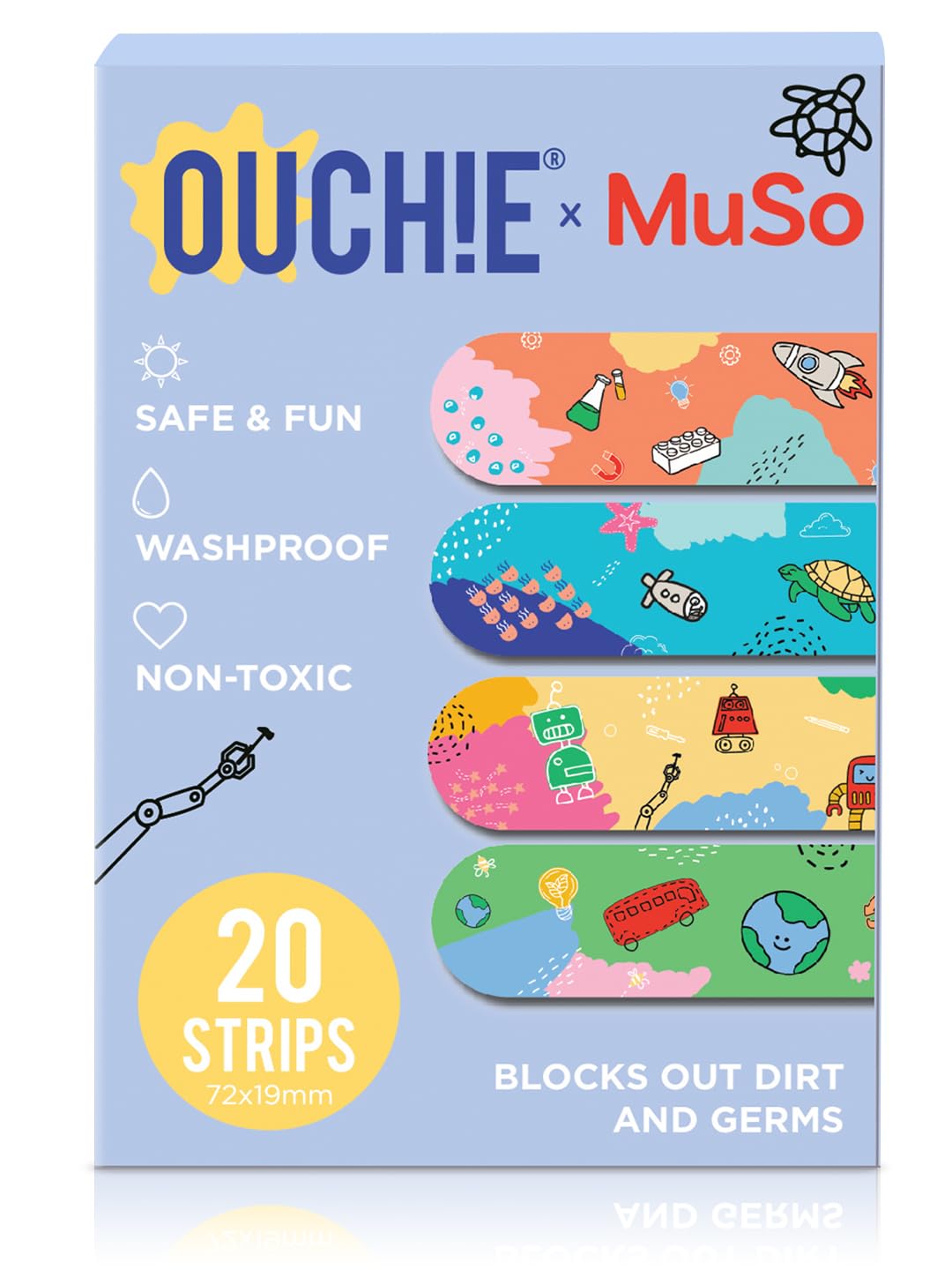 Ouchie x MuSo Non-Toxic Printed Bandages & Fantasy Creatures Non-Toxic Printed Bandages Set of 2(2 X 20= 40 Pack)