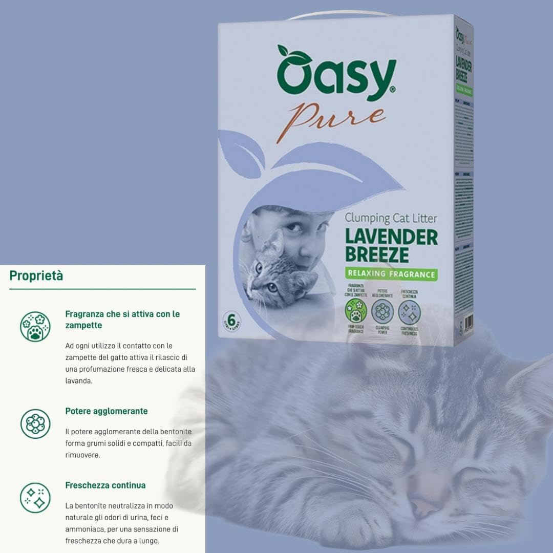 Arena para gatos Oasy Lavender Breeze, arena súper aglomerante para gatos de todas las edades y tamaños, fragancia relajante a lavanda | 1 paquete de 10 litros