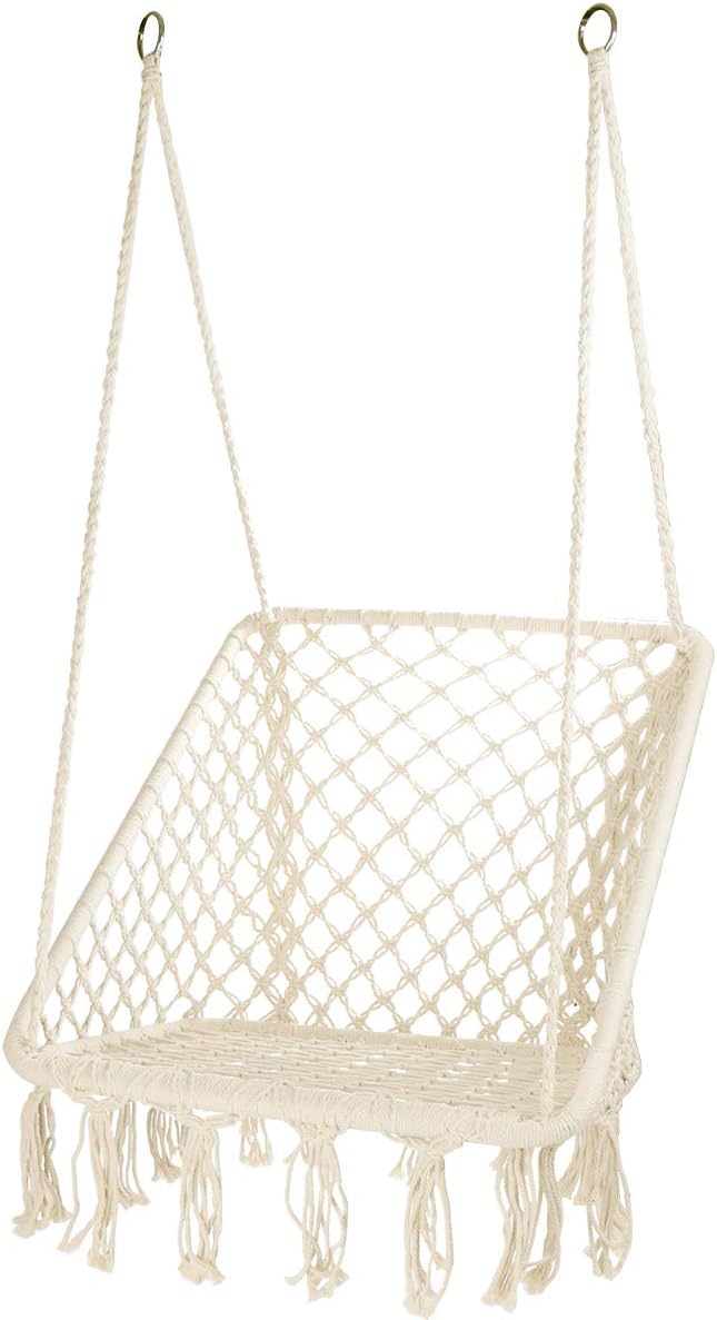 CCTRO Hammock Chair Macrame Swing,Boho Style Rattan Chair Hanging Macrame Hammock Swing Chairs for Indoor/Outdoor Home Patio Porch Yard Garden Deck,265 Pound Capacity (S Beige)