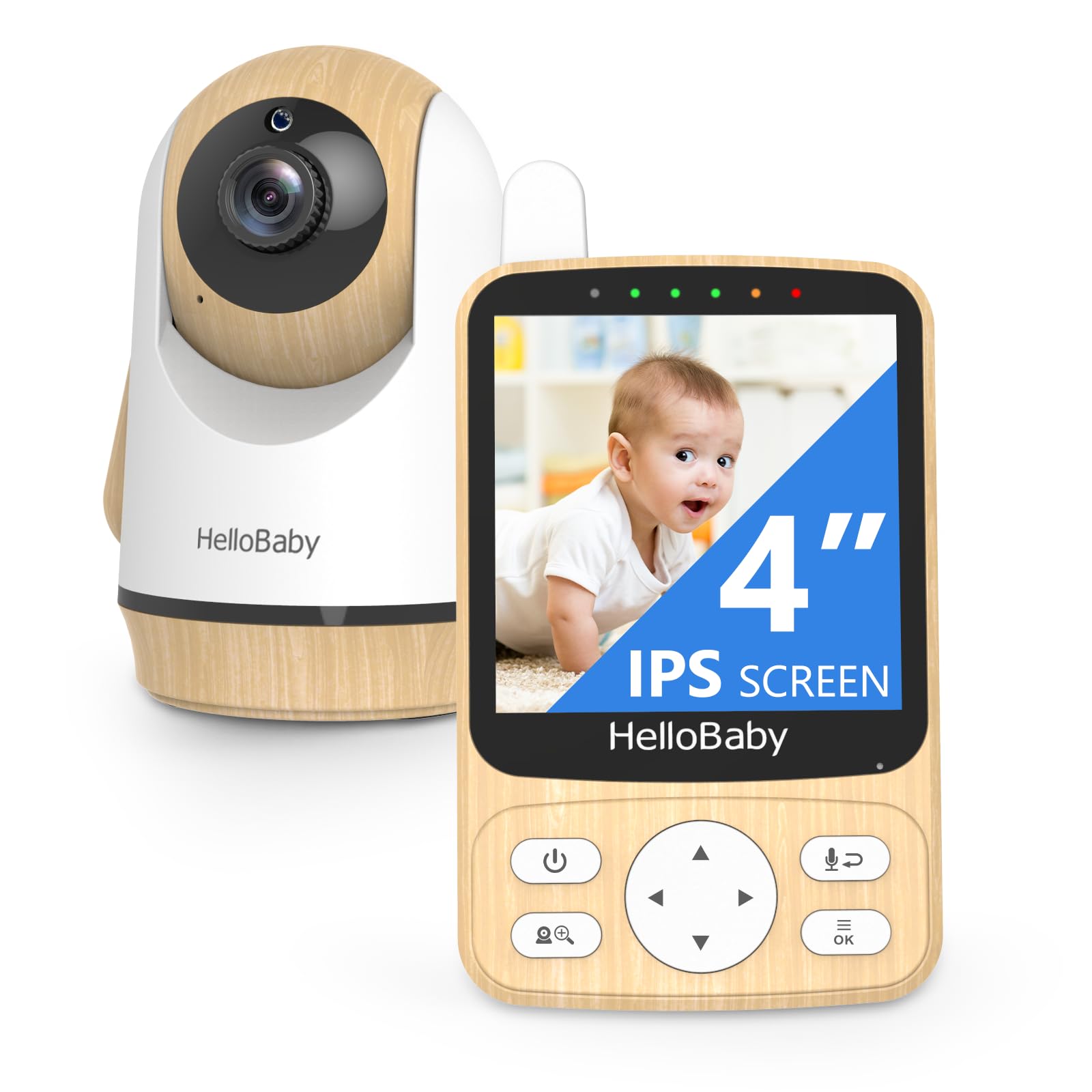 HelloBaby Babyphone mit Kamera,29 Stunden Akkulaufzeit Babyfon,350°/120° Baby Camera mit Ferngesteuerter Pan-Tilt Kamera 2X Zoom,Infrarot-Nachtsichtkamera ECO-Modus,Bis zu 1000ft,2-Wege-Audio