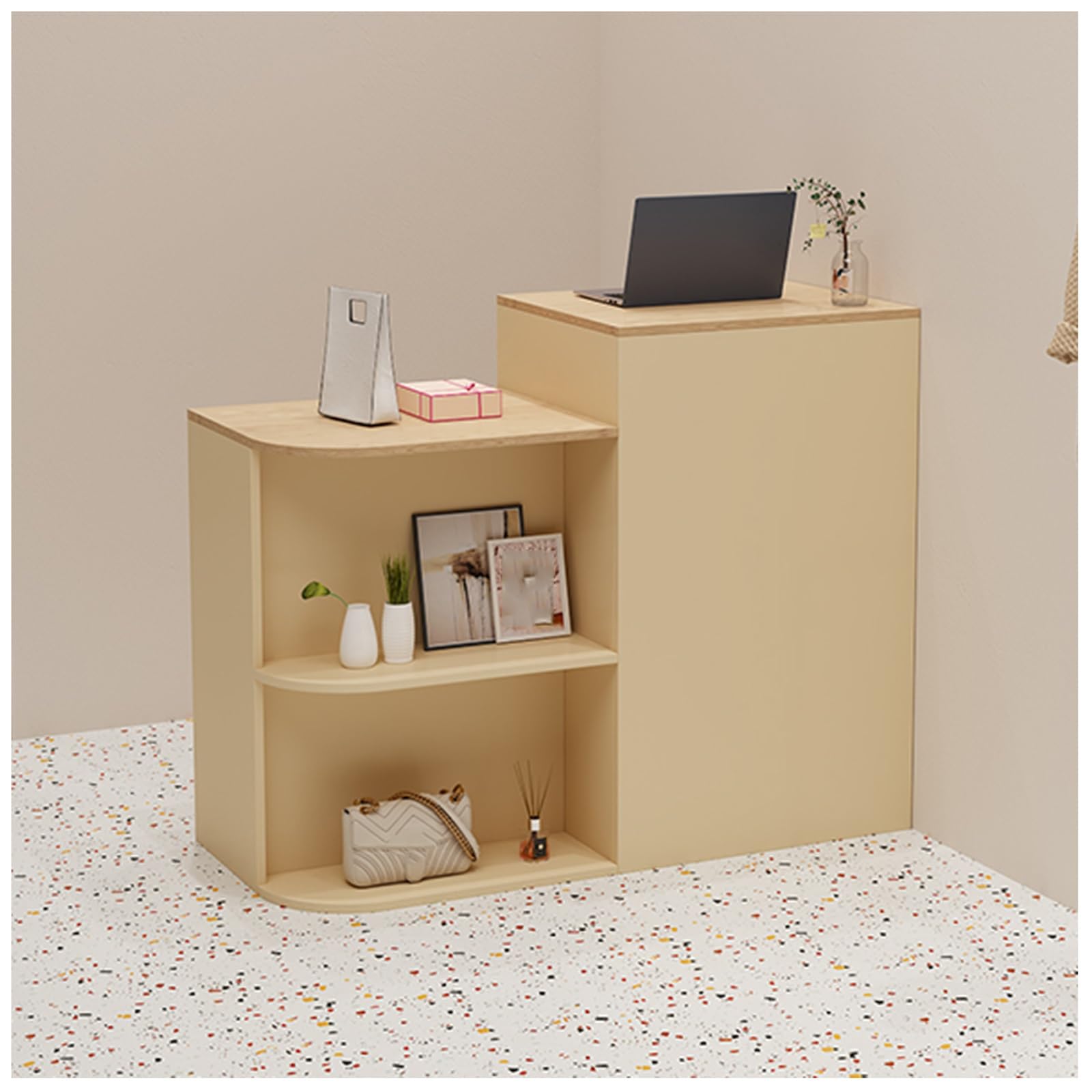 Recept Desk commerciale con Ders chiudibili, multi-livello, Eds arrotondati per Impact Resi, facile da montare, perfetto per uffici e aziende