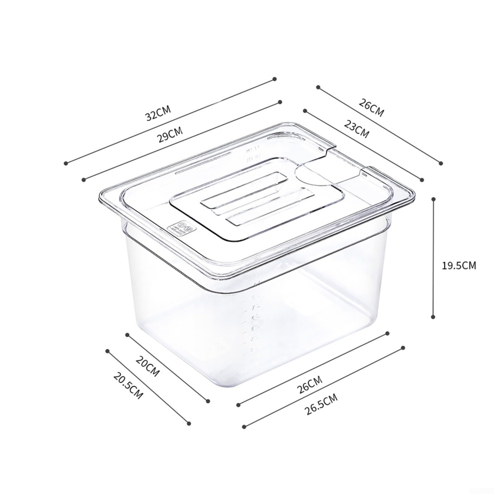 Contenitore Sous Vide da 6 litri con coperchio, serbatoio dell'acqua in policarbonato per uso alimentare per fornelli a immersione, pentola trasparente con scala e manico per cucinare a bassa