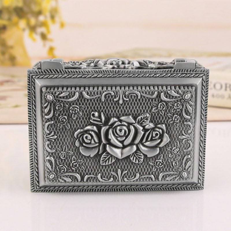 Rose Patterned Metal Retro Jewelry Box Earring Desktop Accessory Storage image 4