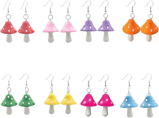 Mushroom Shape Dangle Earrings - Sweet Fresh Chic Charm Mushroom Drop Earrings for Women - 3D Cute Funny Simulation Food Earrings