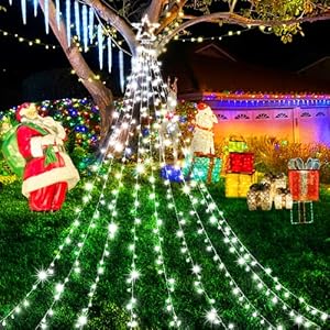 Outdoor Christmas Decorations Waterfall Star Lights, 344 LED 8 Modes Tree Light, Plug In Clear Wire Waterproof Seasonal…