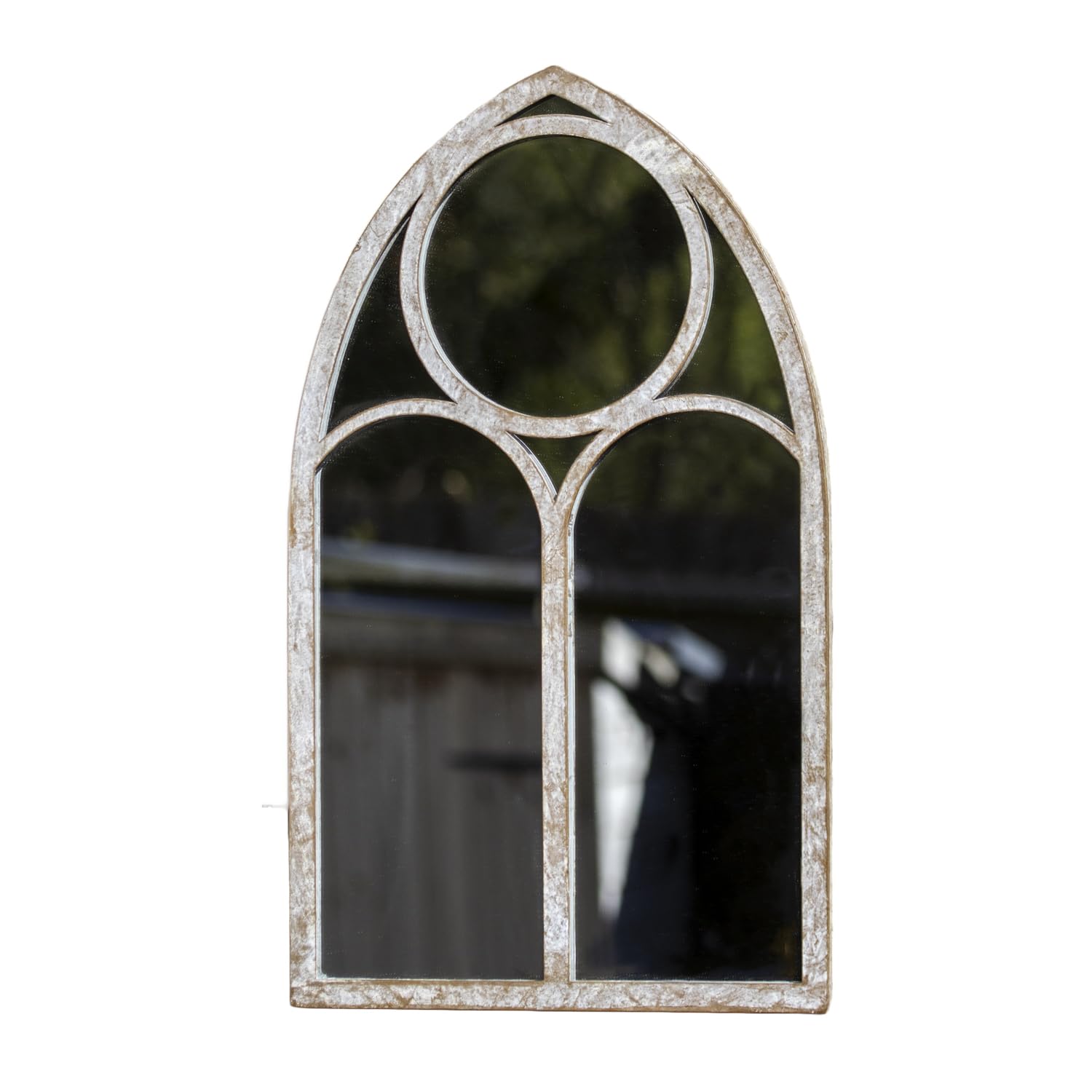 Darthome Grey Gothic Arch Garden Mirror, Metal And Glass, Distressed Finish, Wall Mounted, Indoor/Outdoor, W25cm X H42cm