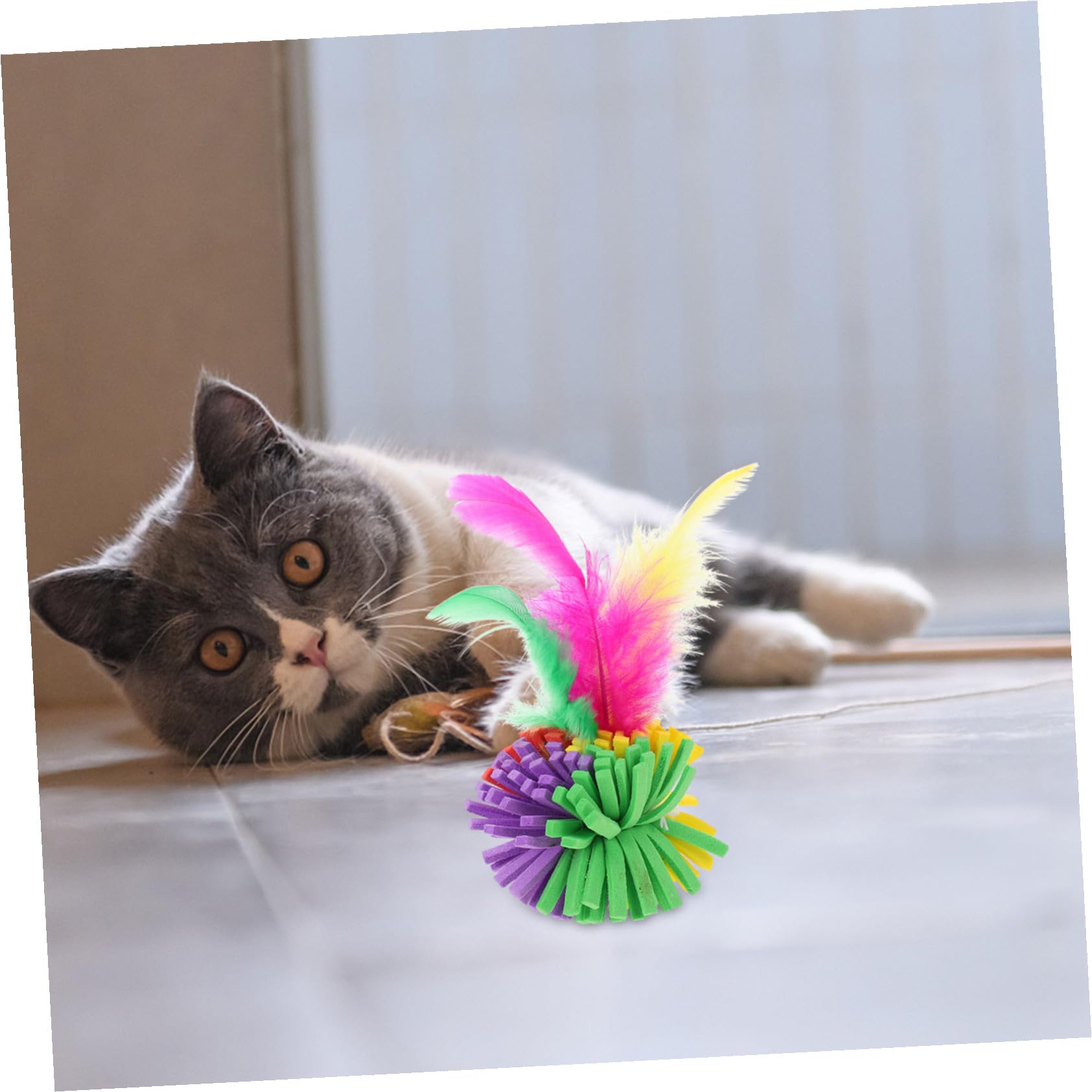 BESTonZON Balles à Griffer pour Chats Interactives en Eva Plumage, 4 Pièces | Jouet Compact pour Chatons, Activité de Chasse ’exercice, Couleurs Variées, Usage Intérieur, Lot de Quatre