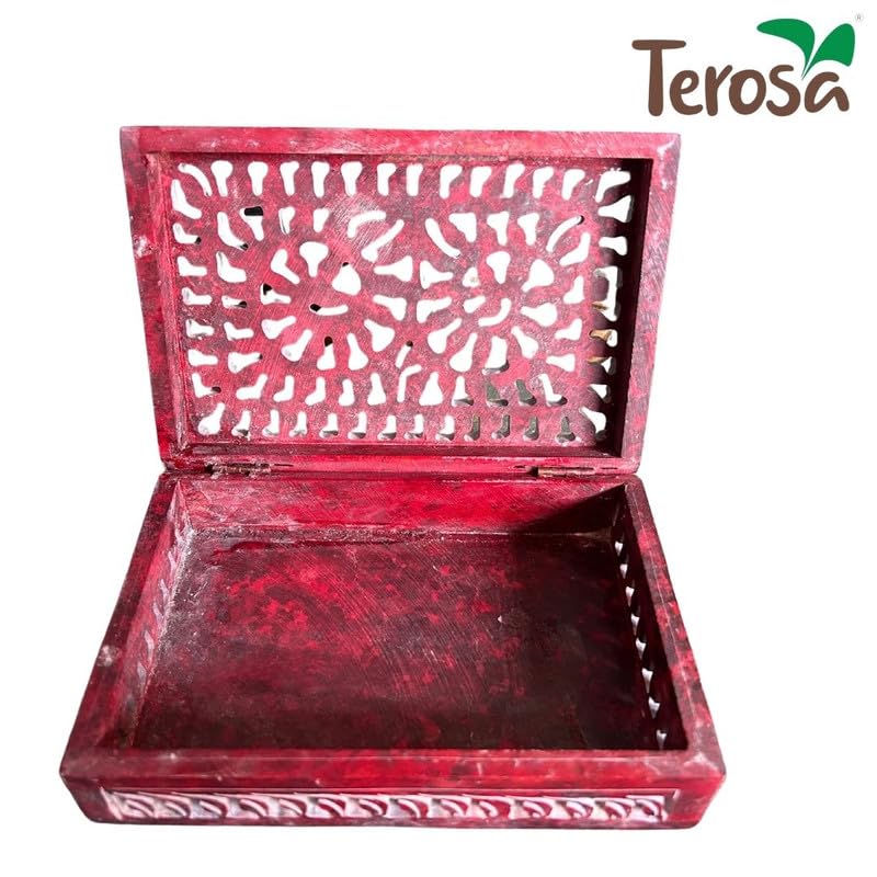 Terosa Shilp Jewellery Box or Decorative Box or Gift Box or Treasure Box | Rusty Red | | 6x4x1.75in Std | Hand-made Soapstone | Perfect for Rings, Earrings, and Small Treasures