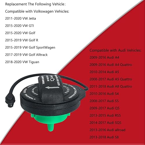 Miniatura 3 de Tapa de gasolina para Volkswagen 2011-2020 VW Jetta 2015-2020 VW GTI 2015-2020 VW Golf 2018-2020 VW Tiguan Reemplazar 5C0201550T 5C0-201-550-T