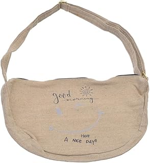 شنطة خصر للنساء من او اكس، من القماش بتصميم عصري مطبوع عليها عبارات هزلية مع سوستة - لون بيج - W-57