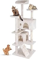 Vista 14 de FDW Torre de árbol para gatos de 54 pulgadas Ceniciento Centro de actividades de interior de varios niveles con postes rascadores de sisal