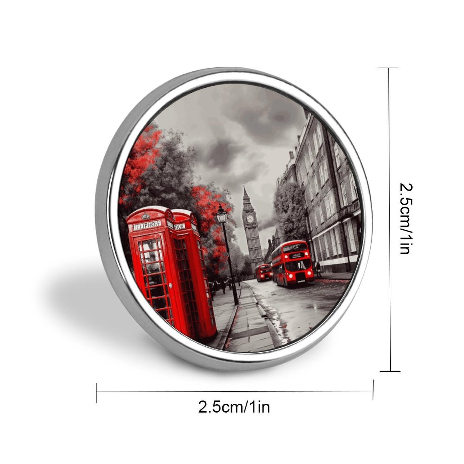Aluminium Alloy Round Badge Brooch Pins for Men Red London Street Brooches Elegant Pin for Women Fashion Button Badges Brooch Badge for Hats Jackets Shirts