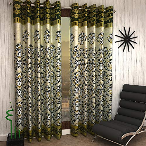 Image of Home Sizzler 2 Piece Eyelet Polyester Door Curtain Set - 7ft, Green