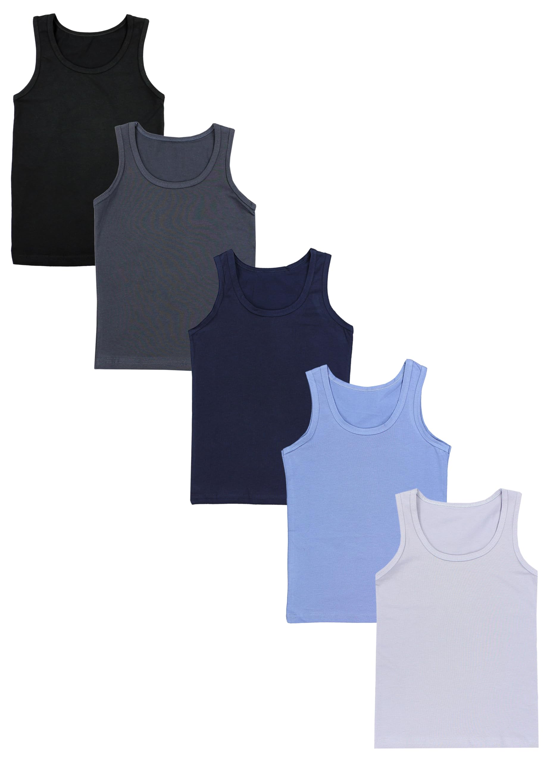 TupTam Camisetas Interiores Niño – Pack de 5 Camisetas Sin Mangas en Algodón, Suaves y Transpirables, Negro Azul Oscuro Gris Antracita Azul, 128-134