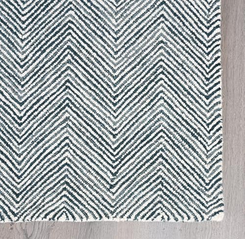 Image of Modern Herringbone Chevron Collection Handcrafted Wool Area Rug - Durable, Zigzag Pattern, for High Traffic, Contemporary Design for Living Room, Bedroom, Dining Room Decor (Deep Teal, 8' x 10')