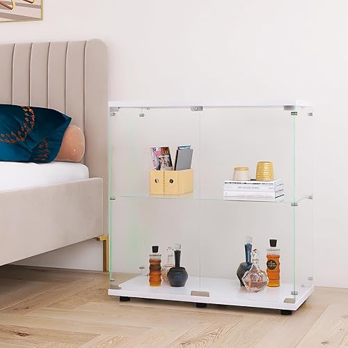 Vitrina con puerta de cristal y cerradura, 2 estantes de instalación rápida en 30 minutos de gabinete Curio con estantería de pie de vidrio templado