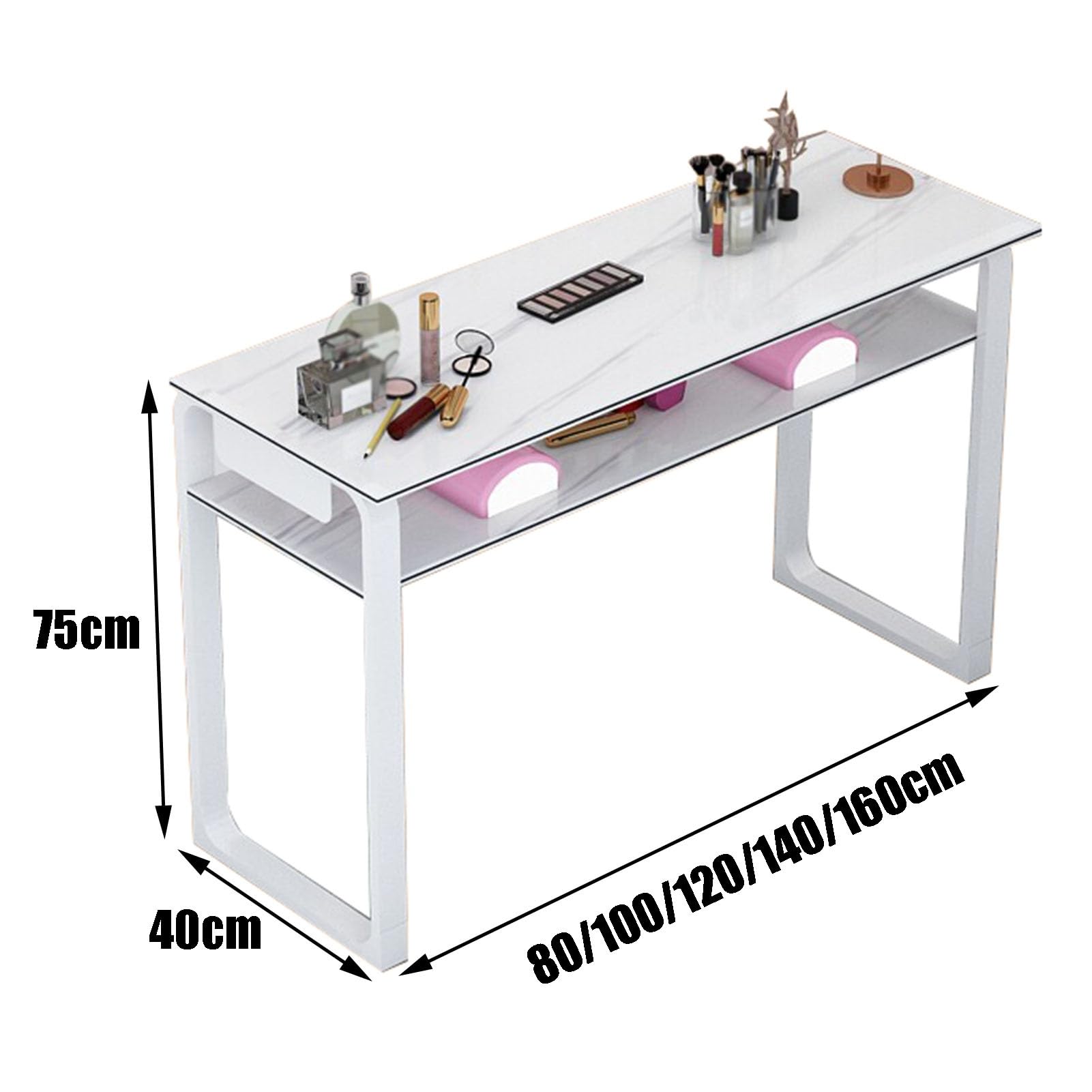 Nageltisch Zweischichtige Nageldesign-Tisch, Für Schönheitssalons Oder Häusliche Nutzung – Nageldesign-Technik-Arbeitsstation(White-2,160x40x75cm)