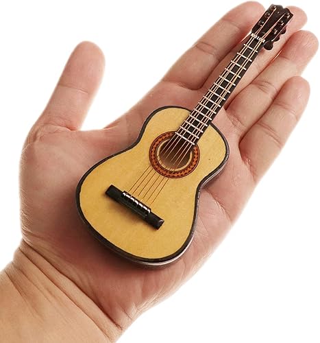 Miniatura 2 de Adorno colgante de guitarra en miniatura de cuerda de madera, réplica de instrumento musical, árbol de vacaciones, decoración del hogar (guitarra