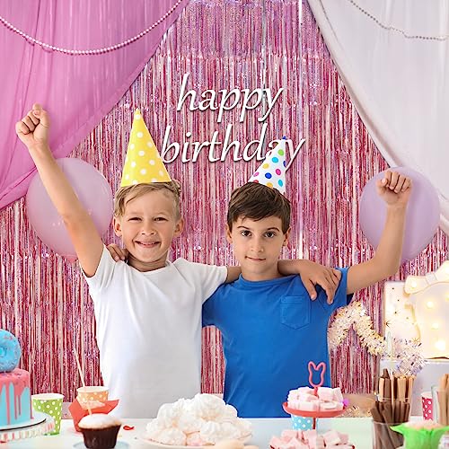 Image of Accevo Pink Party Streamers 3Pack Glitter Foil Fringe Curtain 3.2ft x 8.2ft Pink Party Decor Photo Booth Streamers Metallic Tinsel Door Streamer for Valentines Day Decorations Christening Party Decor