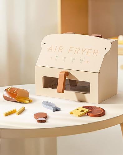 Miniatura 6 de ROBOTIME Freidora de aire de juguete de madera para niños, accesorios de cocina de juego, juego de comida de cocina de madera, juguetes de cocina