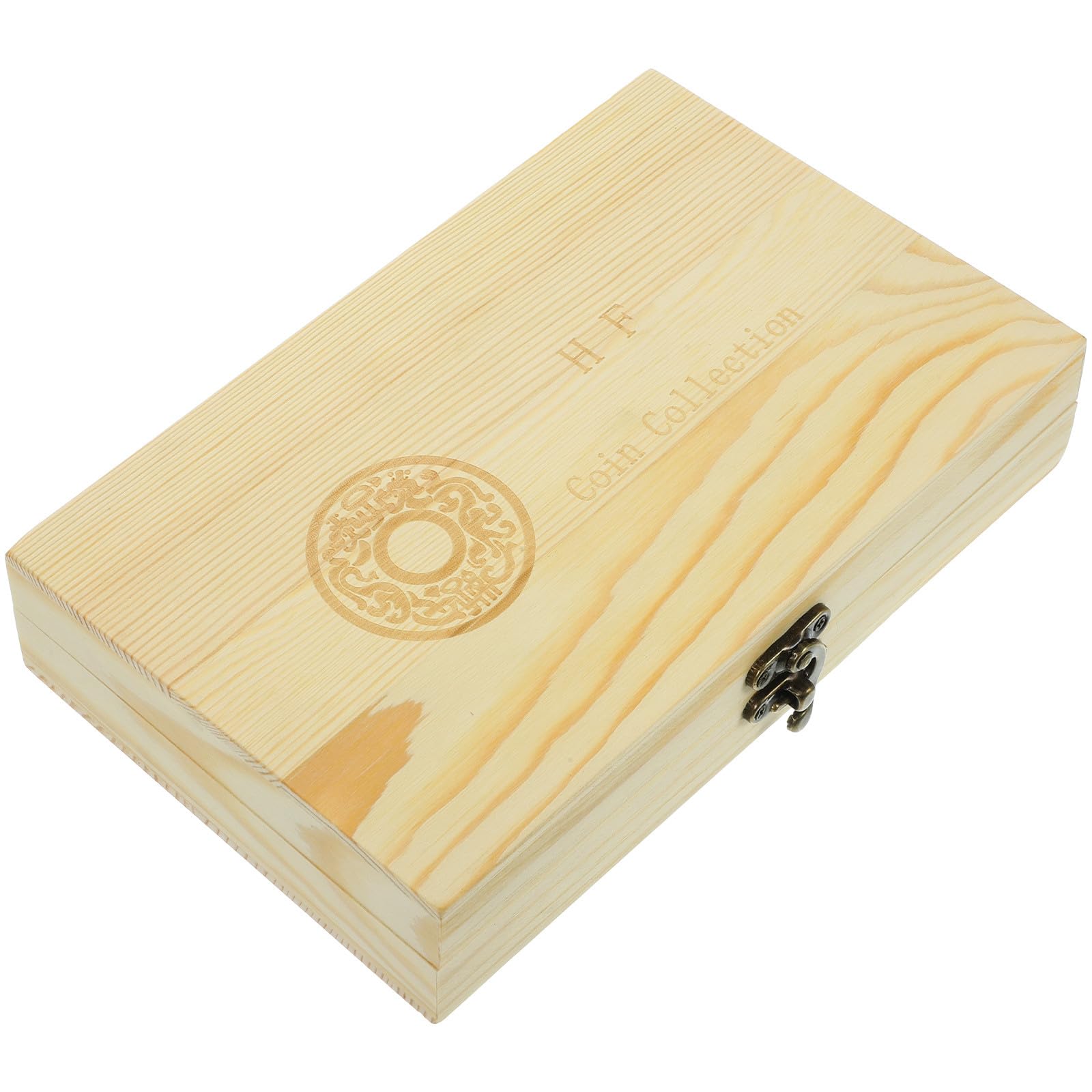 WOONEKY 木製コインボックス ロック付き多機能コレクションケース シルバーコインホルダー付き 金銭管理用収納ボックス 家庭 オフィス用