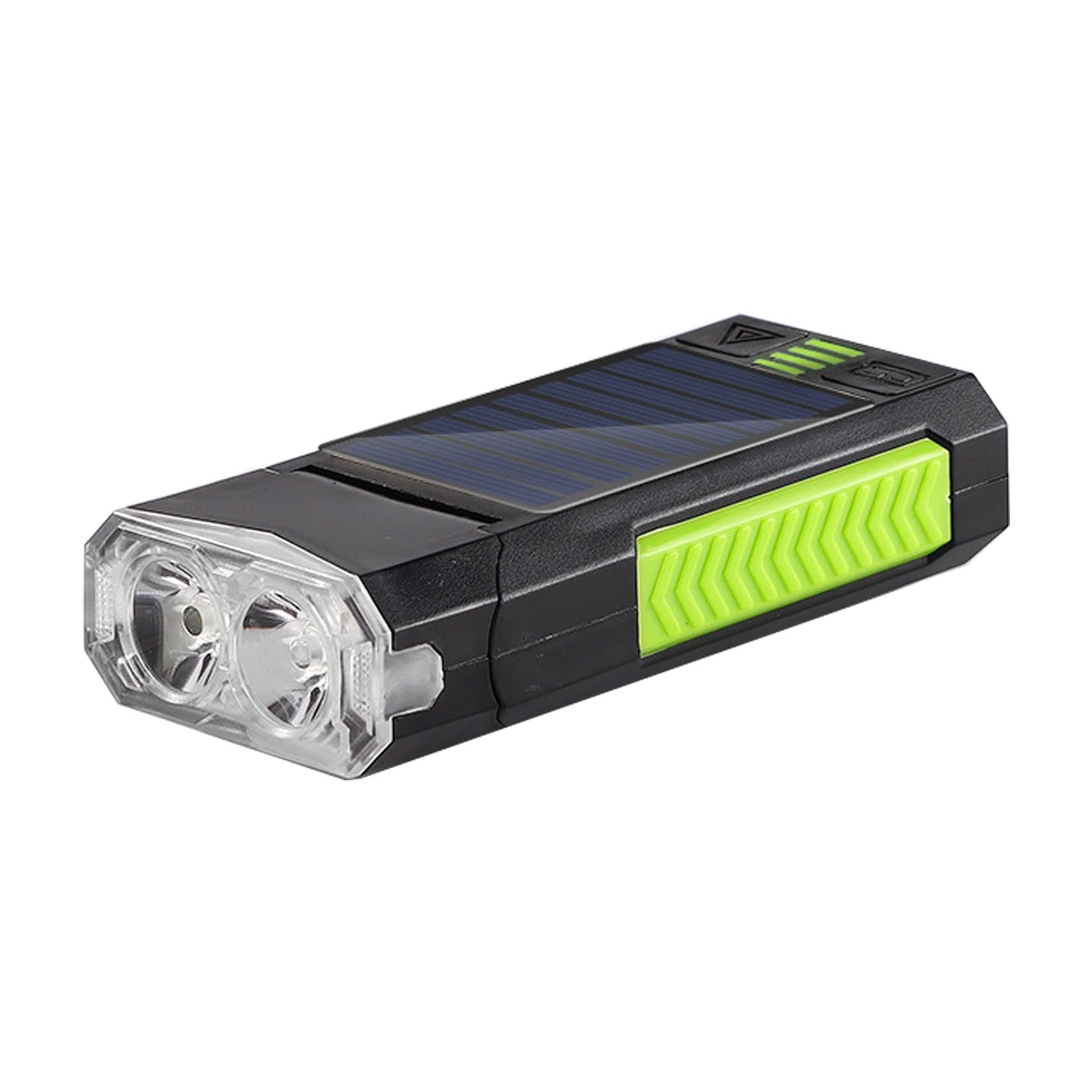 Phare de vélo + klaxon, Recharge bi-Mode USB/Solaire, Trois Modes d'éclairage, Affichage de la Puissance, Grande Batterie 4000 mAh, 12,2 * 5,5 * 2,6 cm