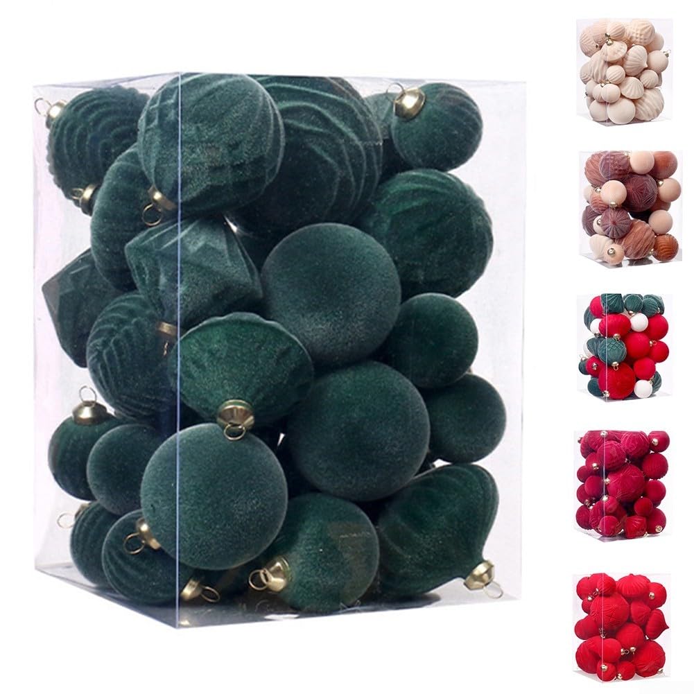 Lot de 35 boules de Noël floquées multi-usage parfaitement conçues pour la décoration de sapin et les événements, avec crochets en métal robustes pour un affichage facile (A)