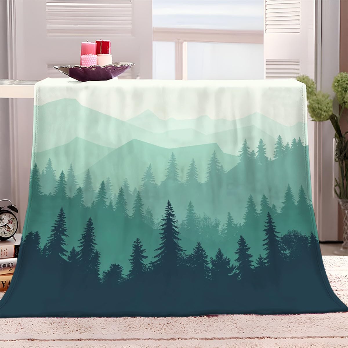 Générique Plaid Canape Polaire 150x200 cm Montagne De Pins Verts Abstraits Couverture Polaire Moelleuse Douillette, Couverture Douce Chaude d'hiver, Couverture de câlin, Couverture de Canapé