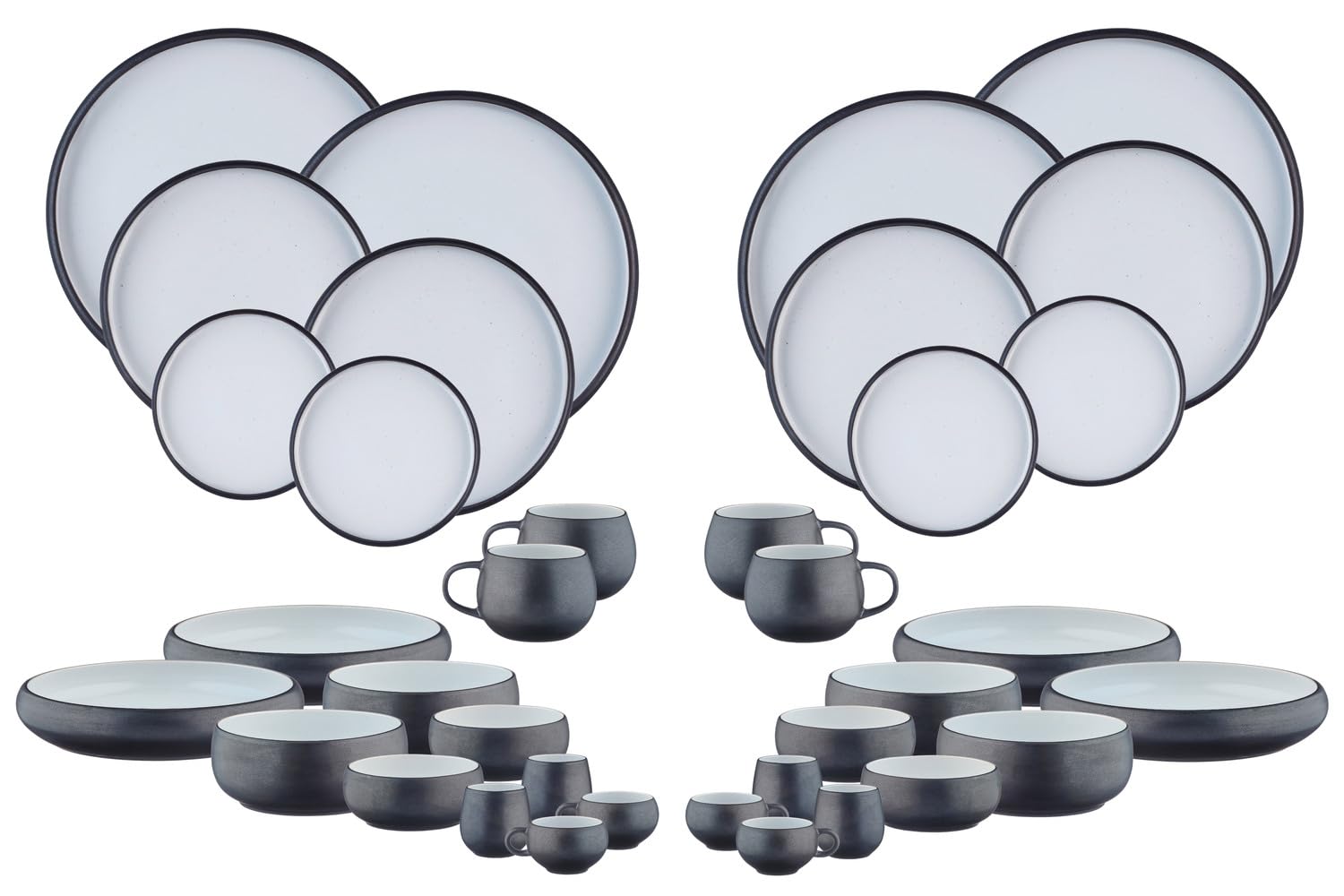 BJORN GOURMET Geschirrset – 36-teiliges Service für 4 Personen, modernes Geschirr Set mit Tellern, Schalen & Tassen, Design Schwarz Onyx & Weiß