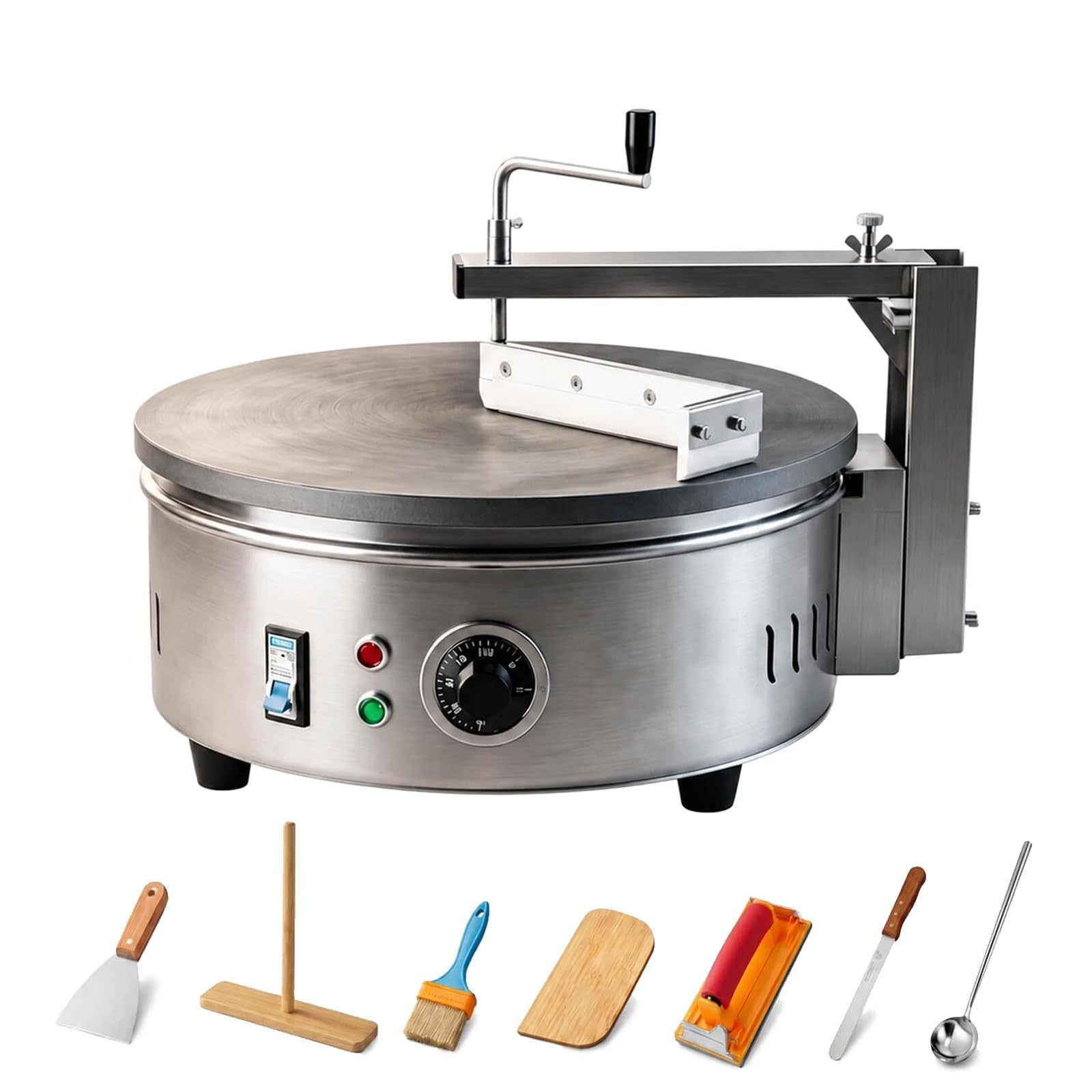 GYKOZY 220v Commercial Electric Crepe Pancake Maker with 7 Auxiliary Tools,40cm Nonstick Stainless Steel Pancake Crepe Griddle,Adjustable Temperature,for Snack Shop,Home,Restaurant