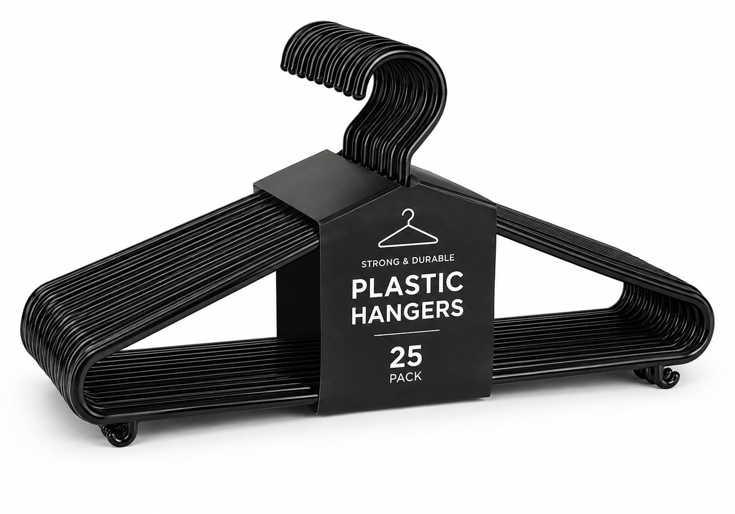 Black Plastic Clothes Hangers – 25 Pack Durable Non-Slip Adult Coat Hangers for Shirts, Jackets, Trousers & Dresses | Lightweight Space-Saving Wardrobe Hangers