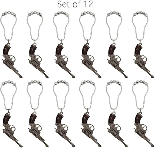 Miniatura 6 de Ganchos de cortina de ducha con pistola de vaquero occidental, 12 unidades, anillos decorativos de cortina de ducha de acero inoxidable a prueba de