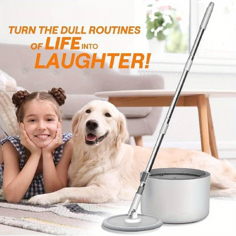 Image of Mevigo 360Spin Mop with Bucket|Dual Drive Floor Cleaning System with Stainless Steel Wringer|Super Absorbent Microfiber Heads 2 Refills Easy Self-Wringing MopSet for Home &Office (White, Round)